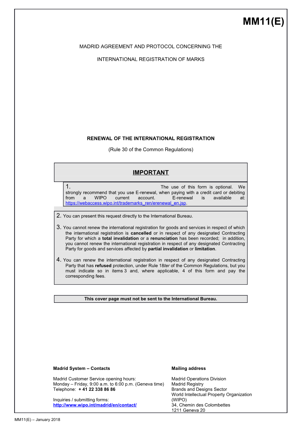 Form MM11 (Madrid Agreement Concerning the International Registration of Marks