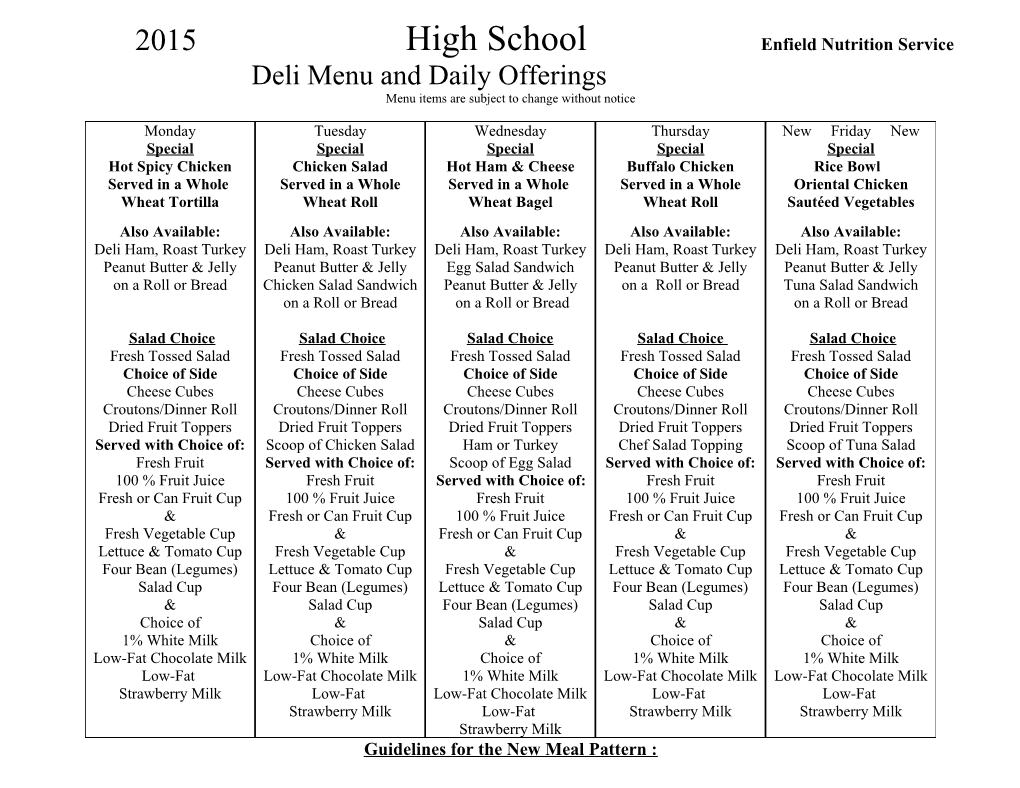 2015 High School Enfield Nutrition Service