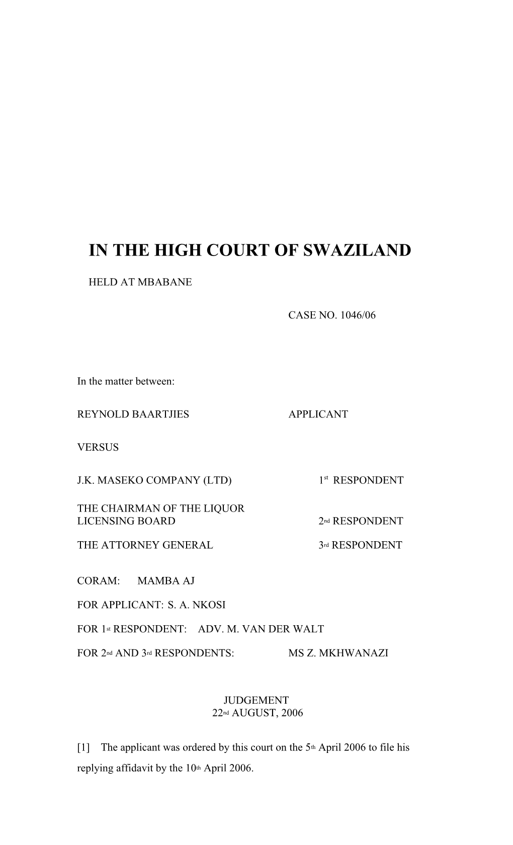 In the High Court of Swaziland s4