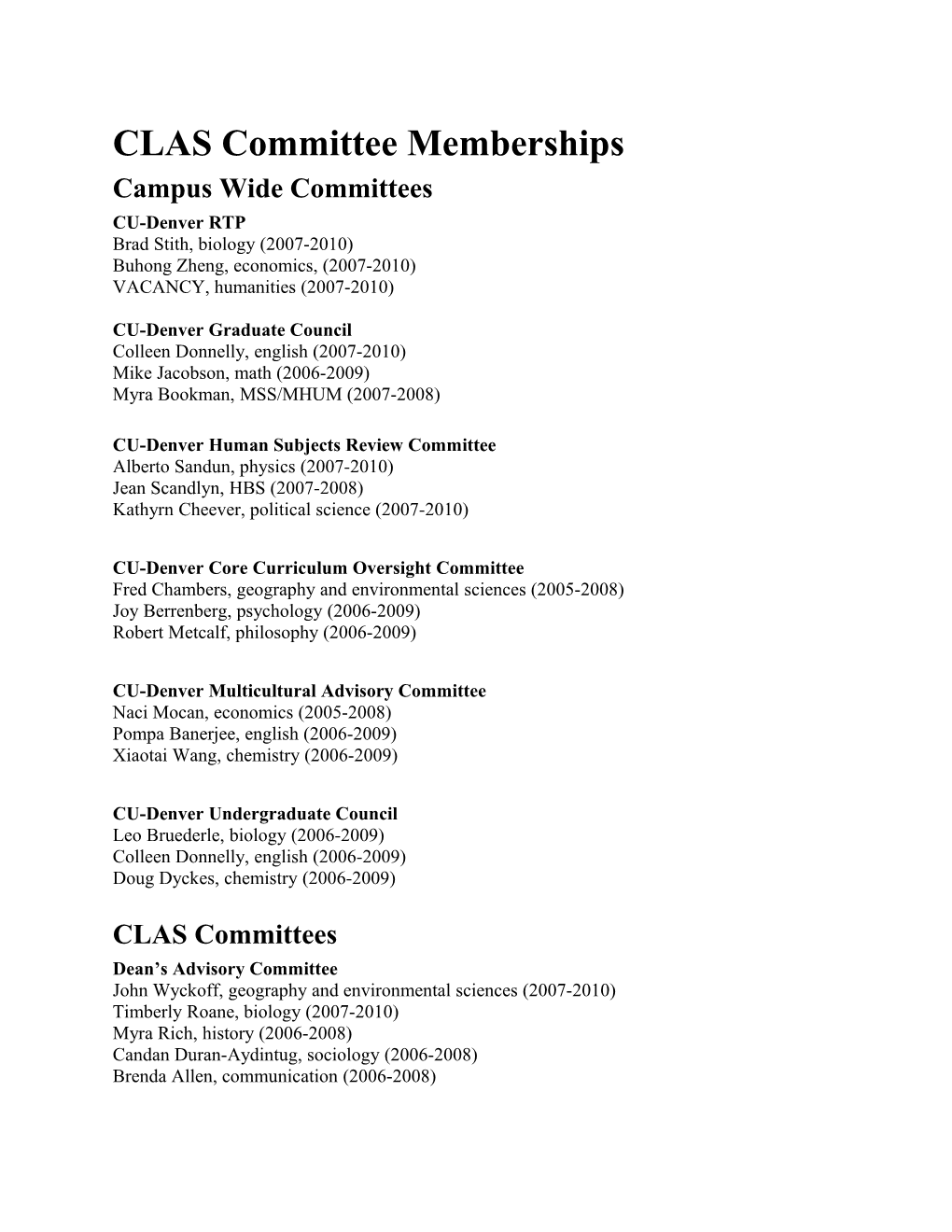 CLAS Committee Memberships