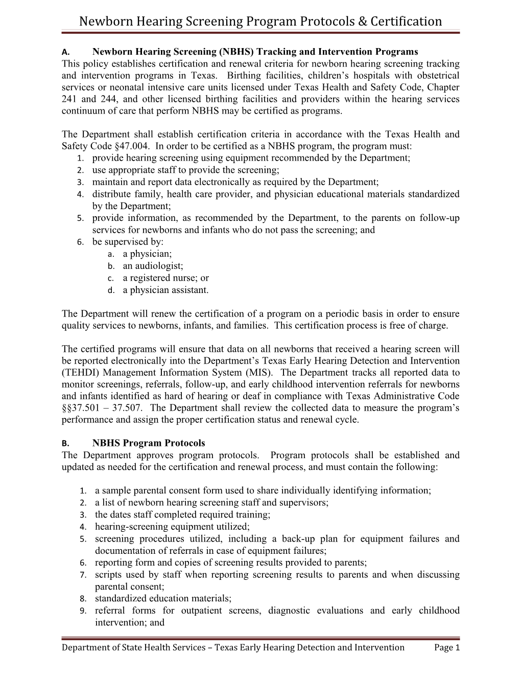 Newborn Hearing Screening Program Protocols & Certification