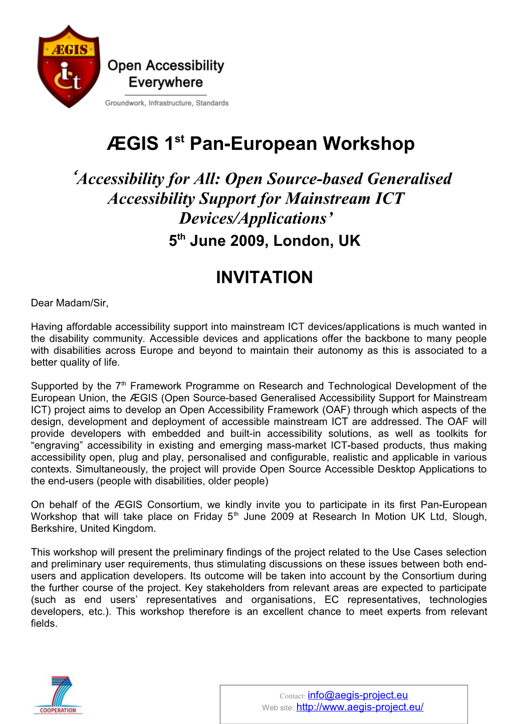 AEGIS Workshop Invitation Letter