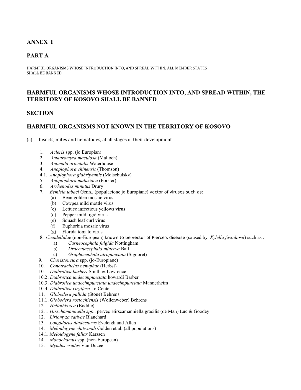 Harmful Organisms Whose Introduction Into, and Spread Within, All Member States