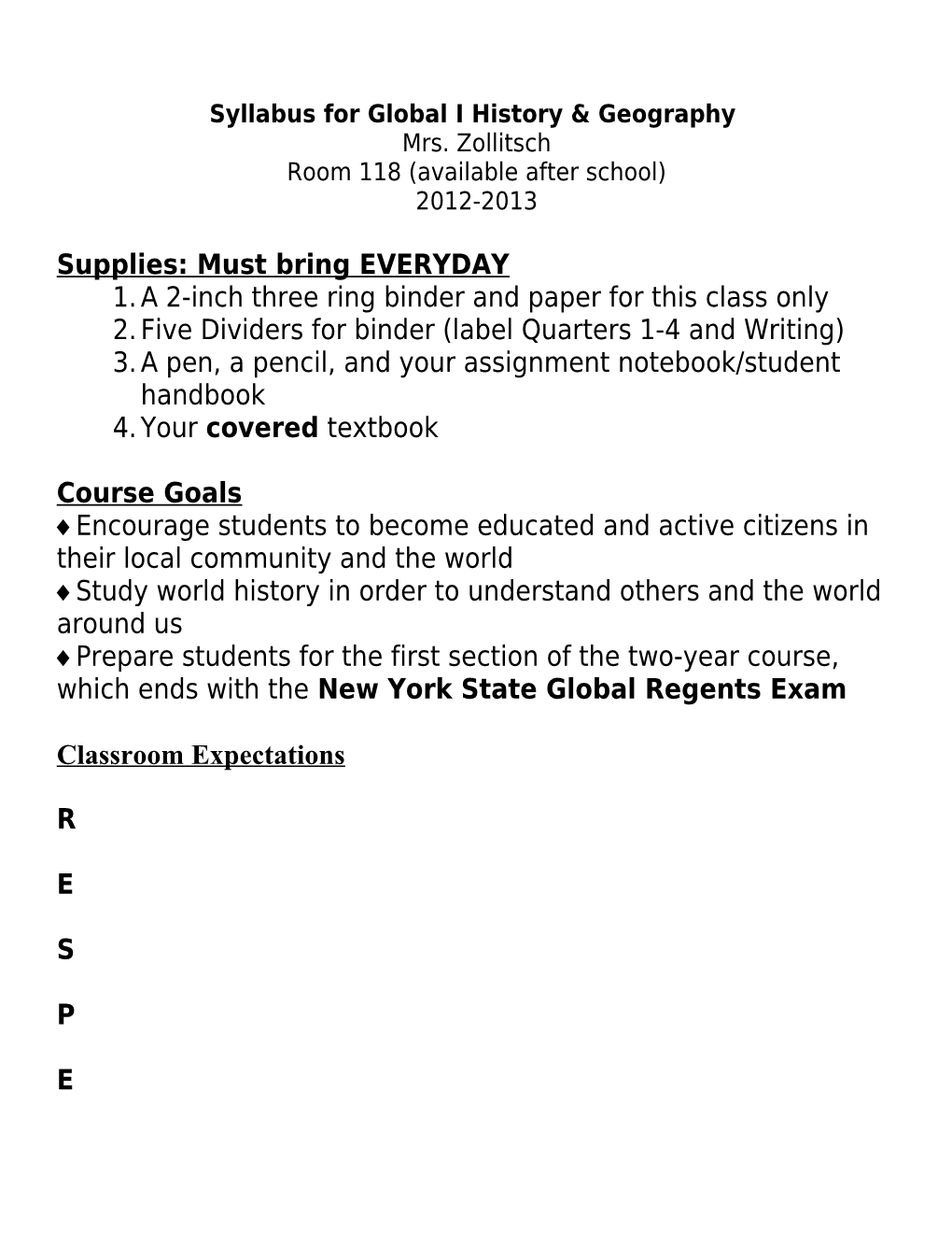 Syllabus for Global I History & Geography