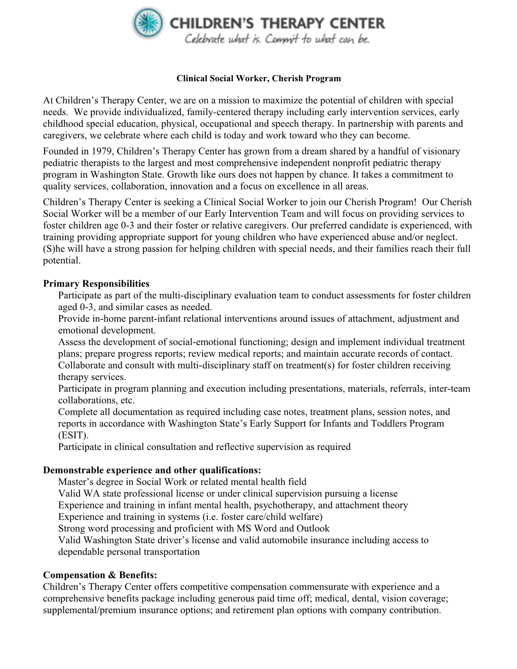 Clinical Social Worker, Cherish Program