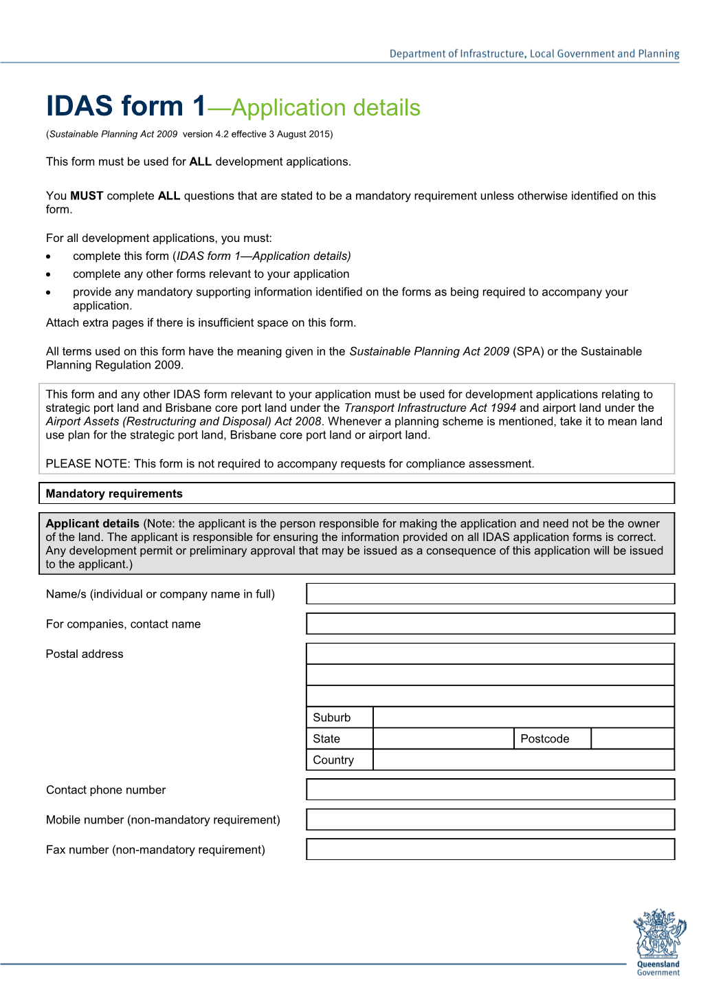 IDAS Form 1 - Application Details