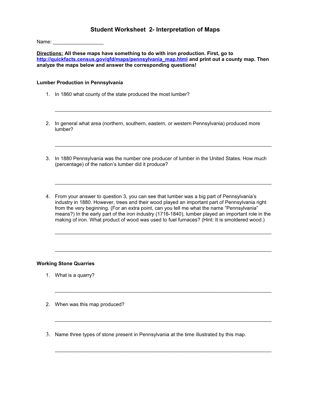 Student Worksheet 3- Interpretation of Maps