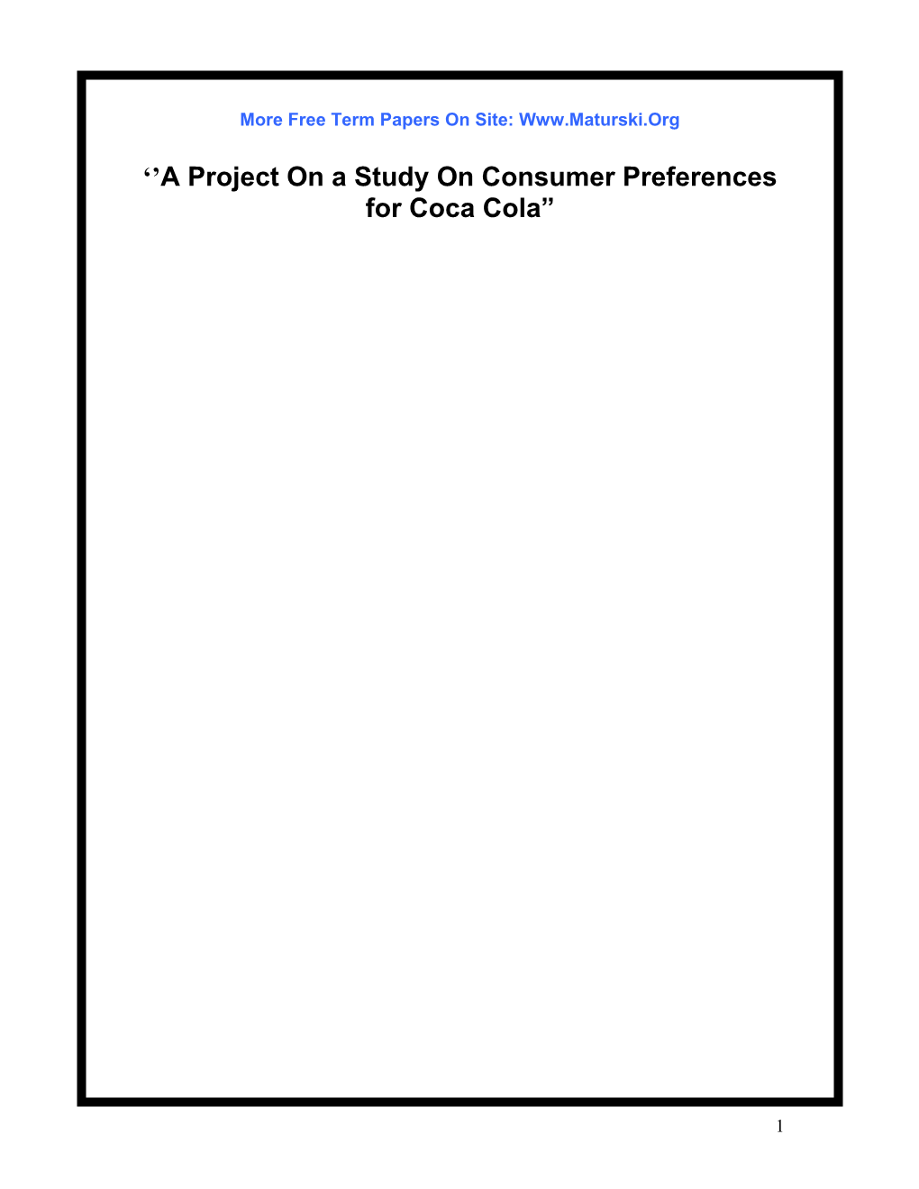 A Study on Consumer Preferences for Coca Cola