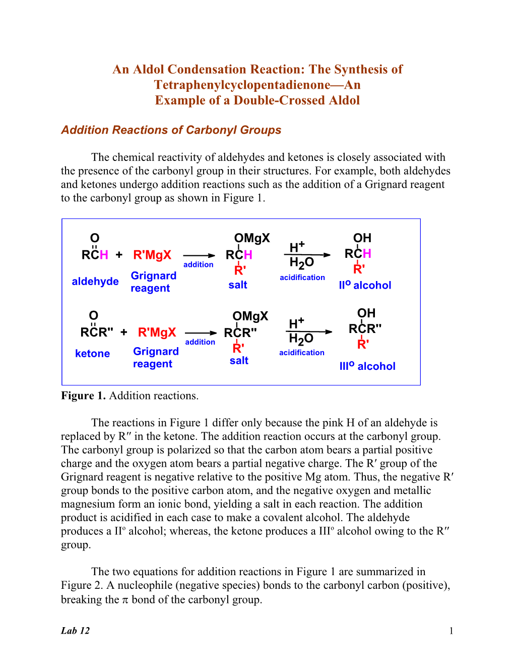 An Aldol Condensation Reaction: the Synthesis of Tetraphenylcyclopentadienone An