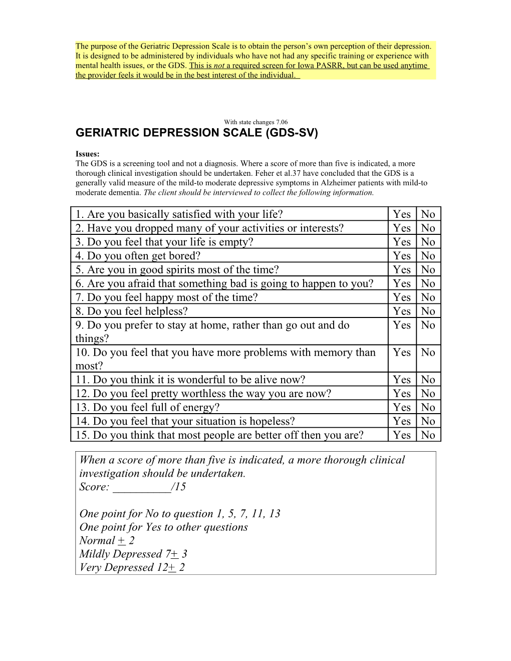 Geriatric Depression Scale (Gds-Sv)