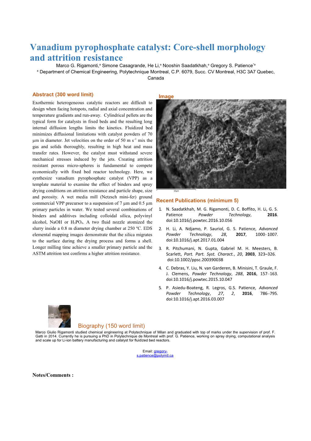 Vanadium Pyrophosphate Catalyst: Core-Shell Morphology and Attrition Resistance