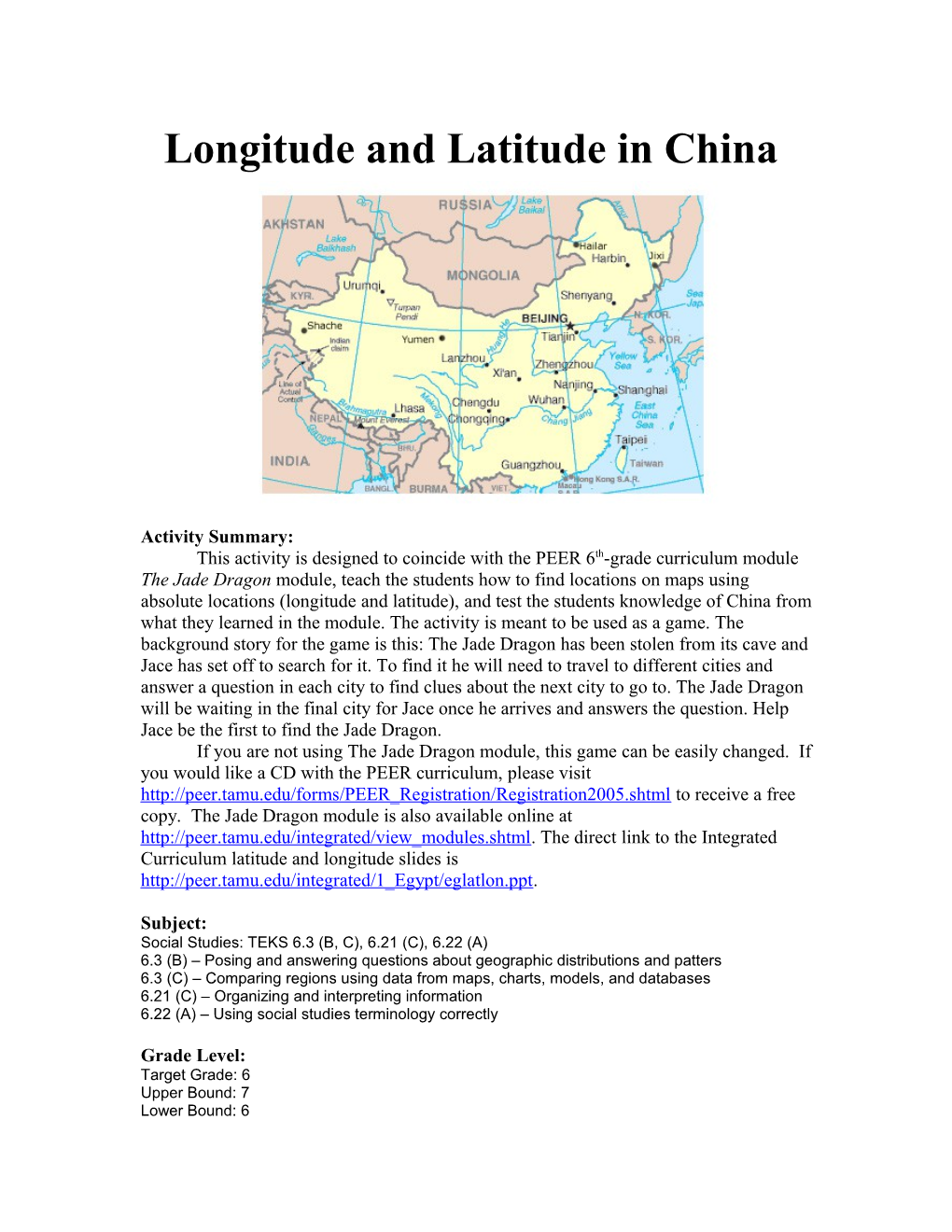 Longitude and Latitude in China
