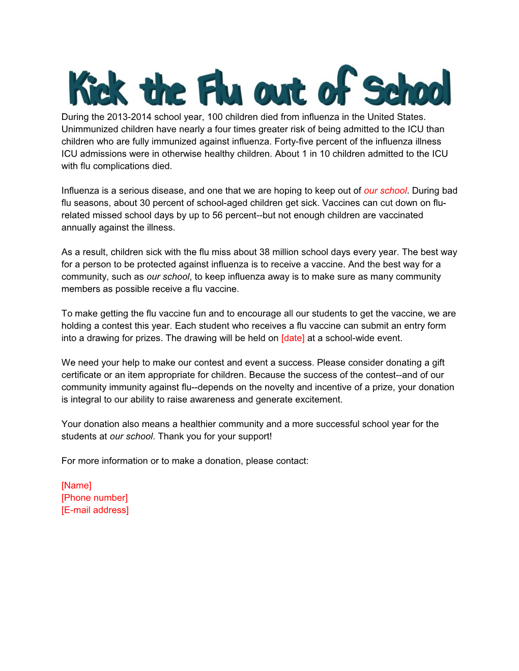 2014 Flu Shot Contest Donation Solicitation