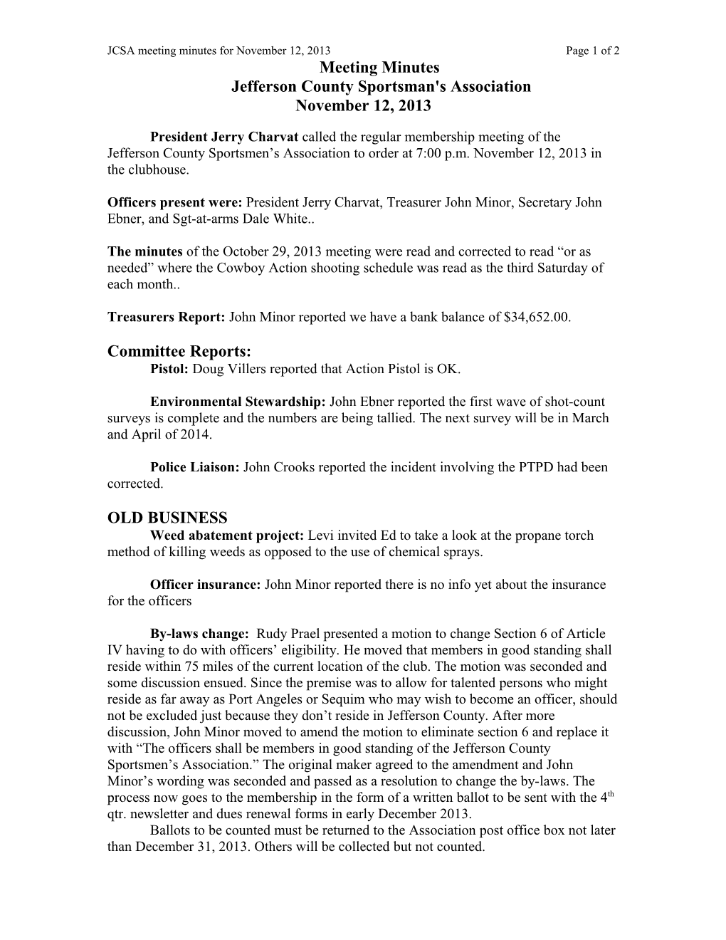 JCSA Meeting Minutes for November 12, 2013Page 1 of 2