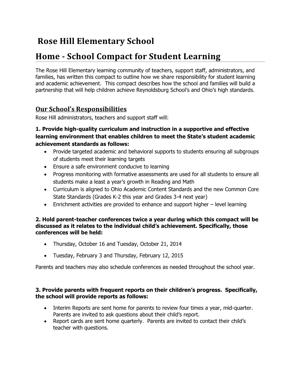 Home - School Compact for Student Learning