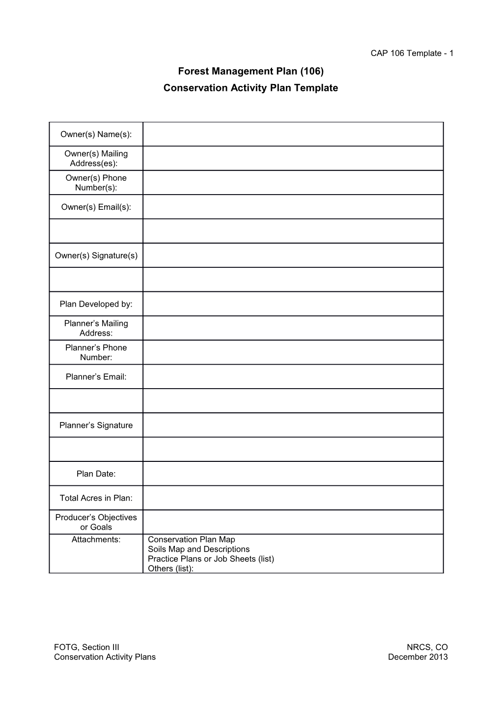 Conservation Activity Plan Template