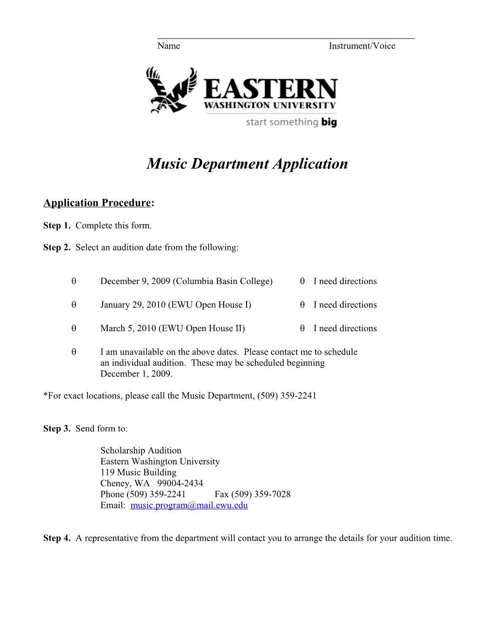 Music Department Application