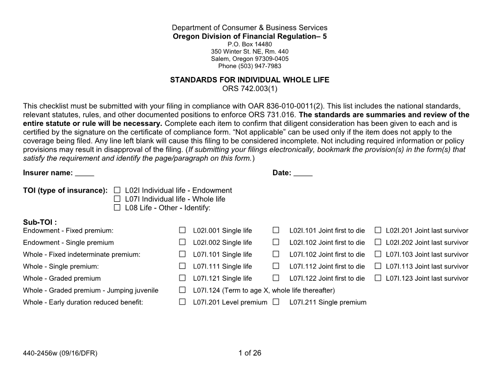 Checklist of Regulatory Requirements