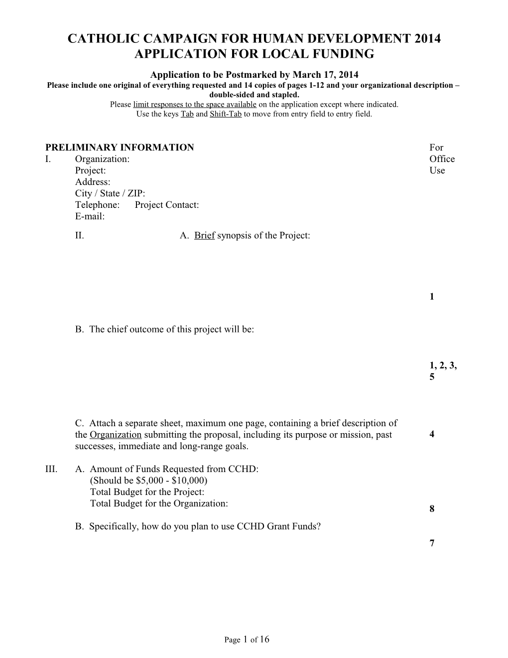 Cchd Application for Local Funding