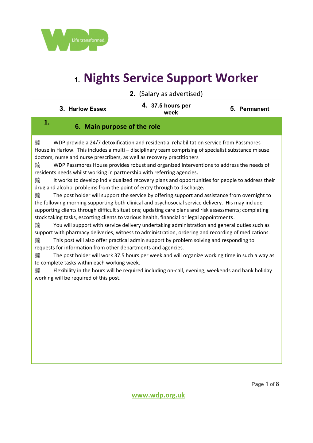Nights Service Support Worker