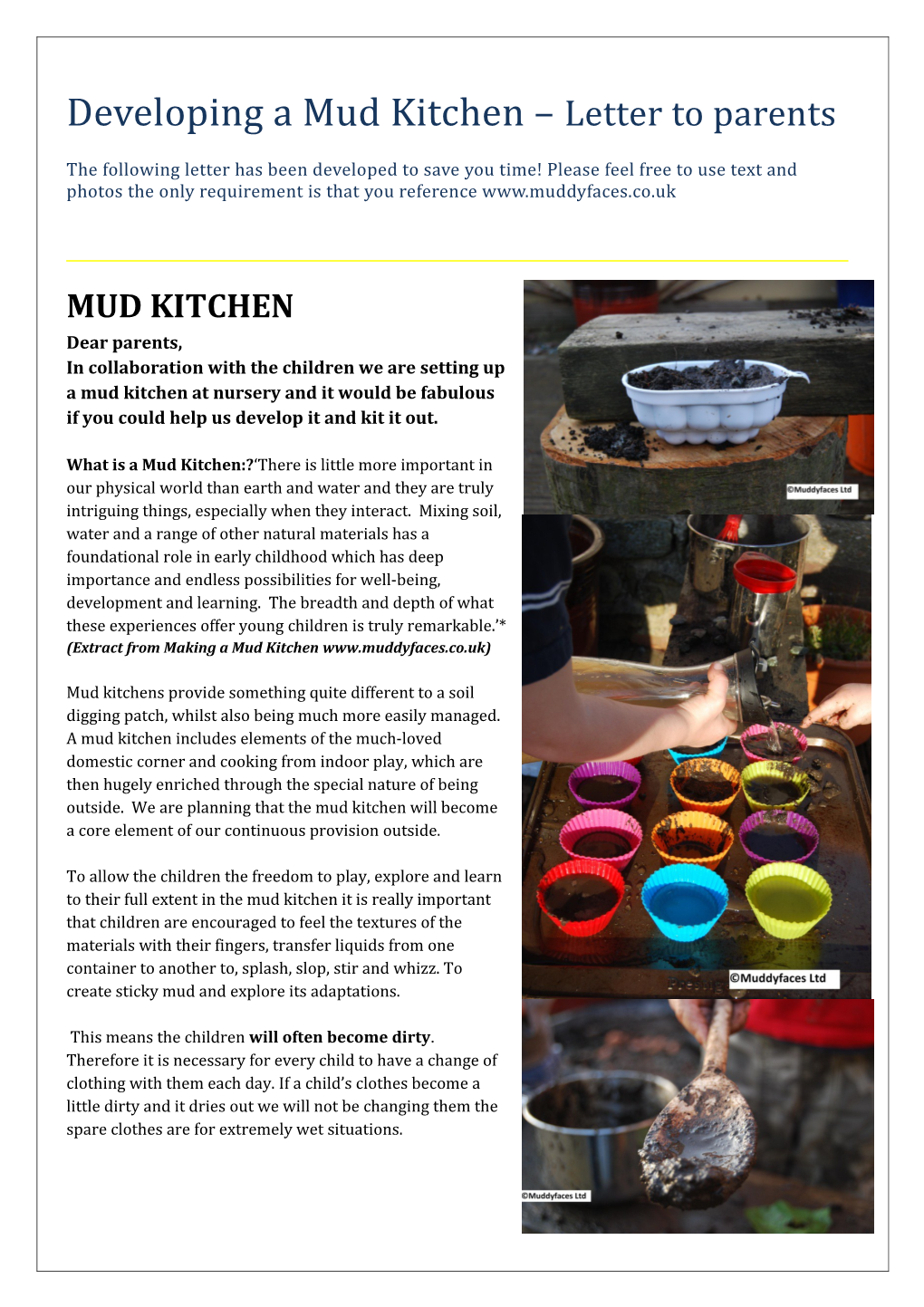 Developing a Mud Kitchen Letter to Parents