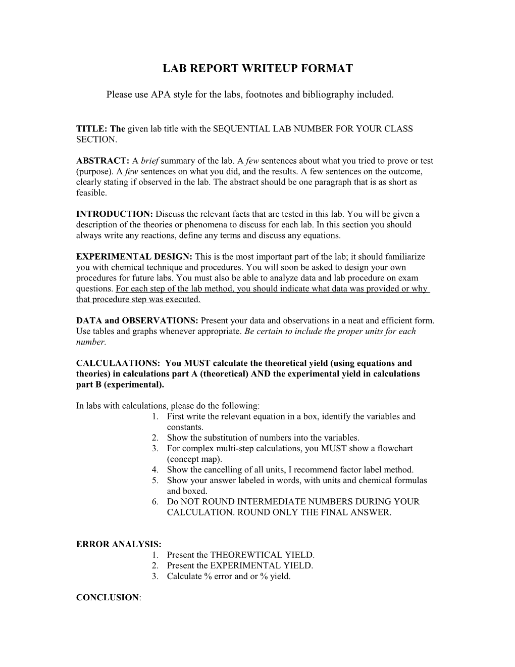 Lab Report Writeup Format