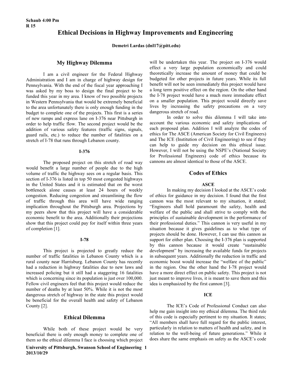 Ethical Decisions in Highway Improvements and Engineering