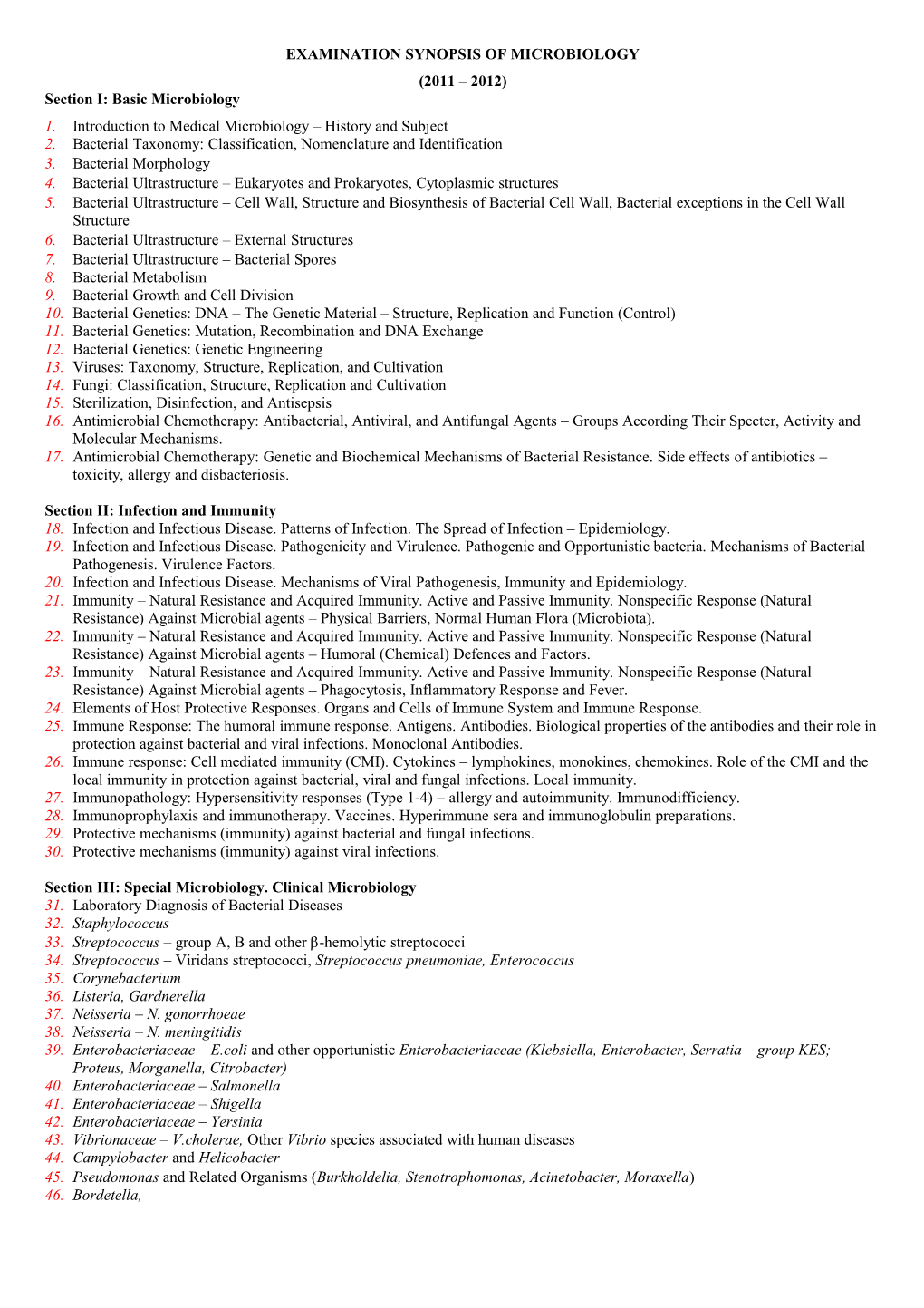 Еxamination Synopsis of Microbiology