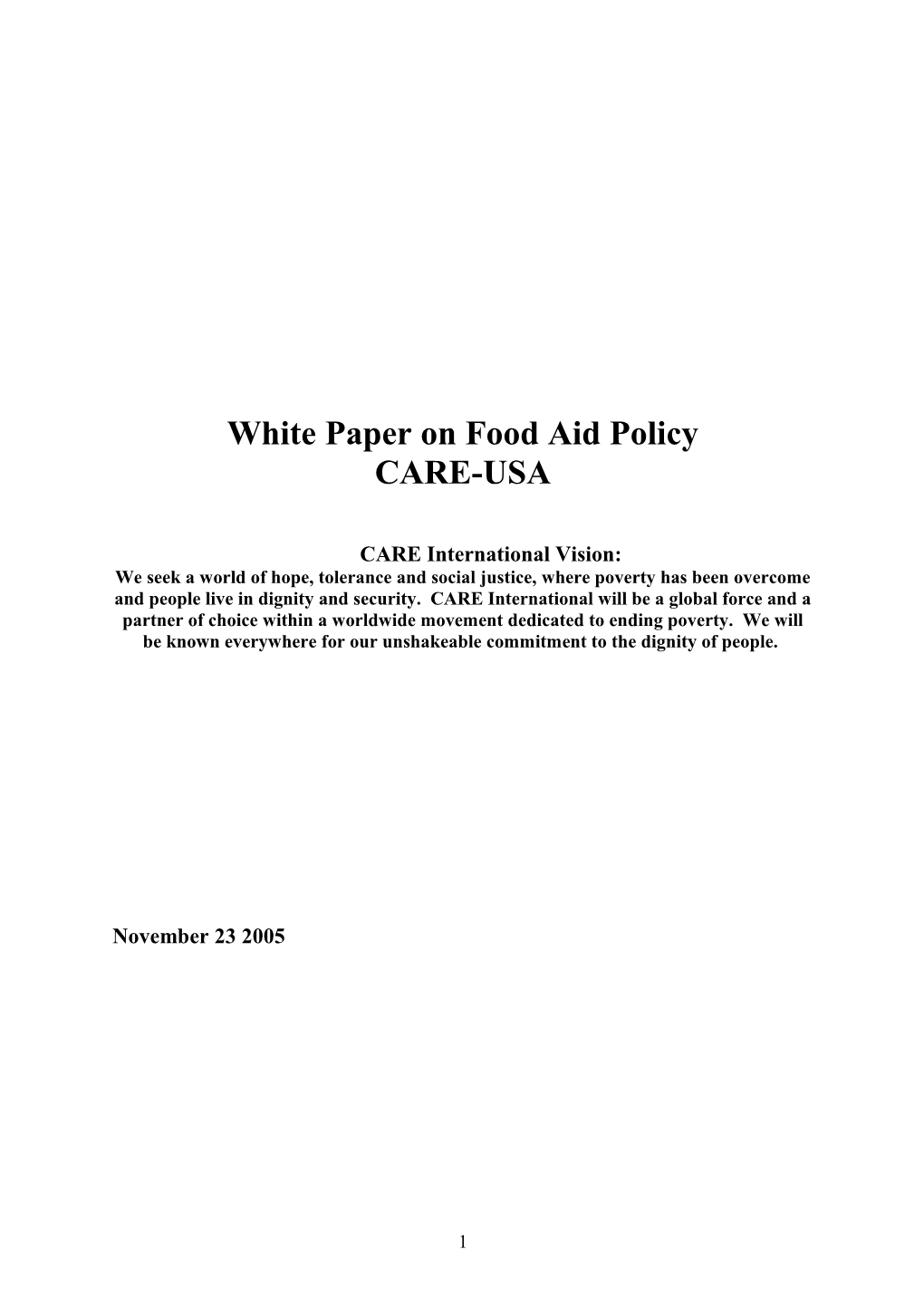 Food Aid White Paper