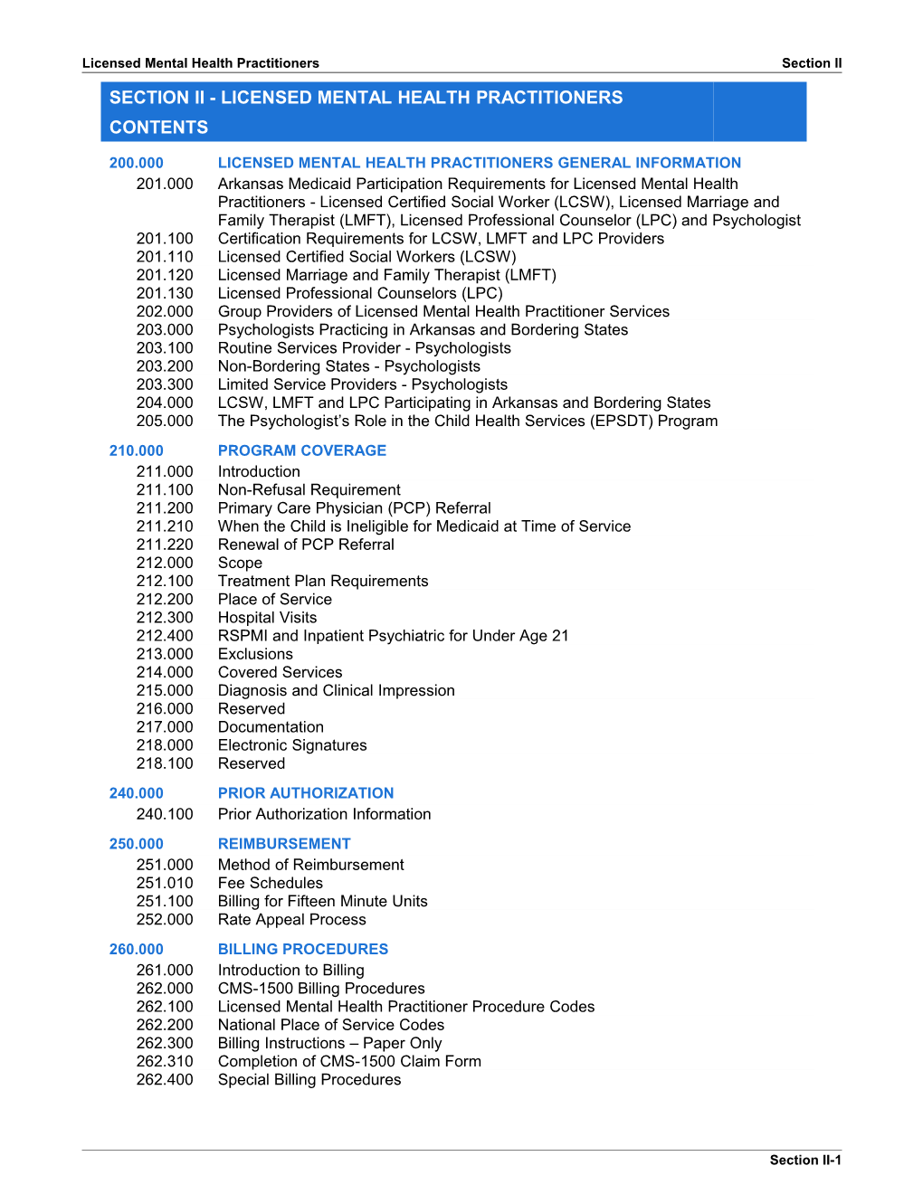 Licensed Mental Health Practitioners Section II