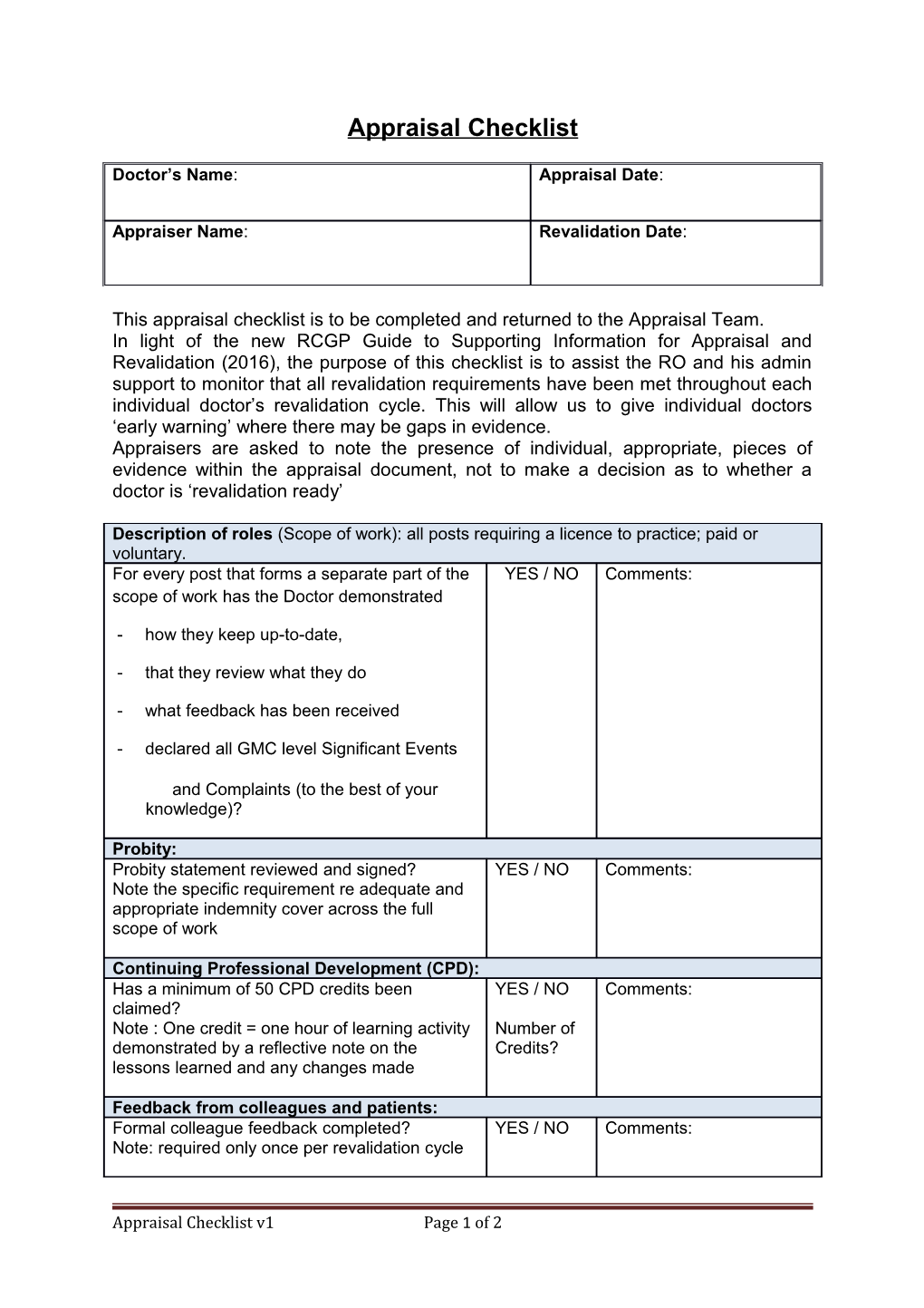 Appraisal Checklist