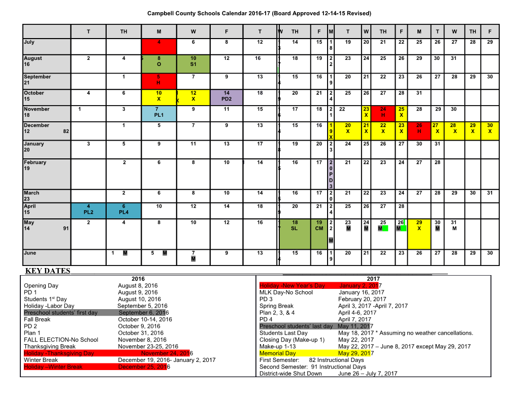 Campbell County 2014-15 Calendar