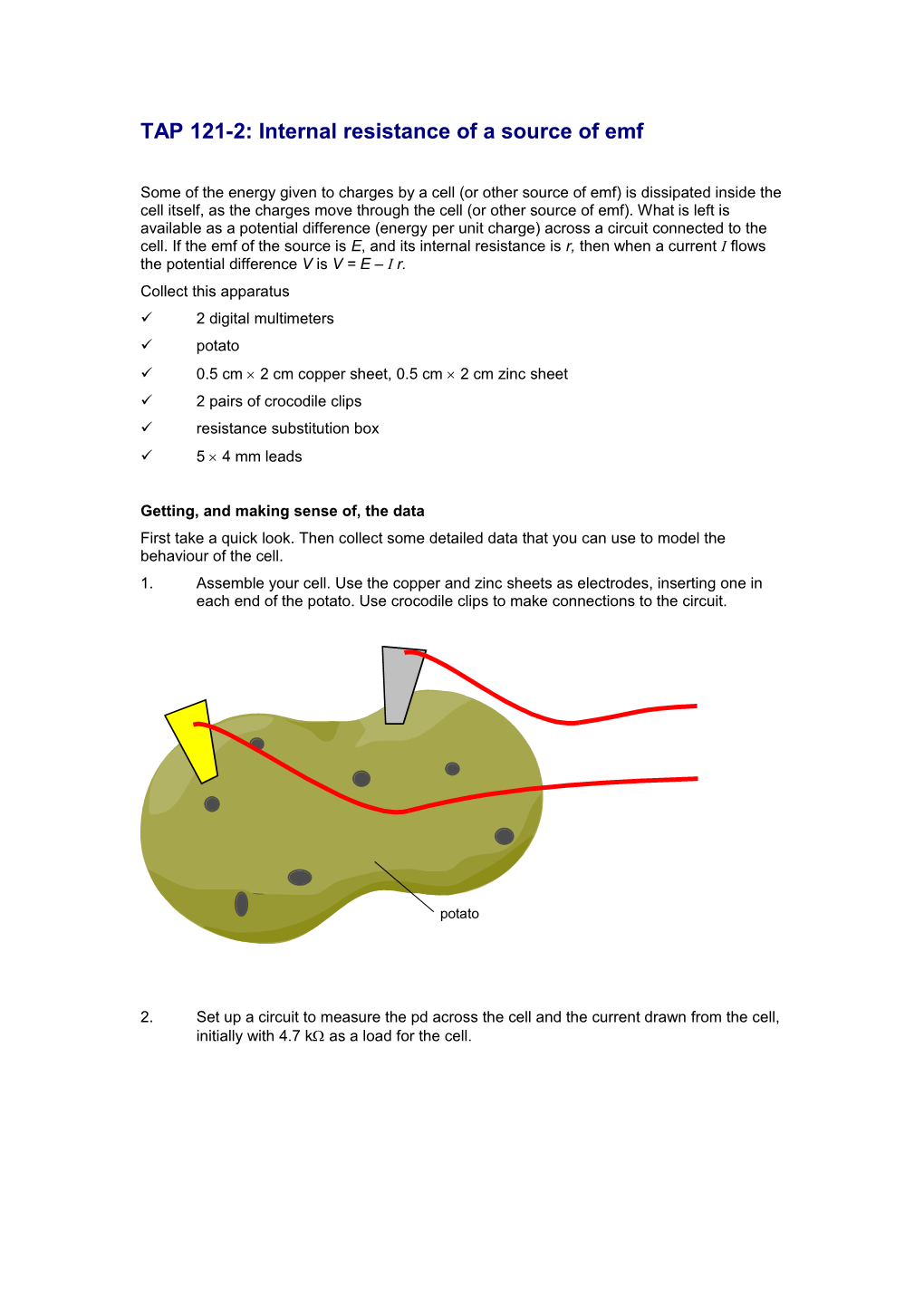 TAP 121-2: Internal Resistance of a Source of Emf