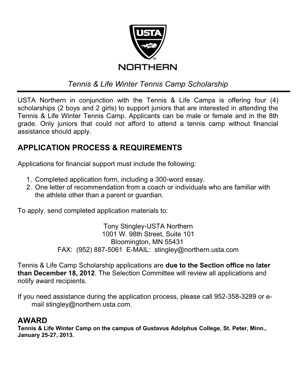 Usta/Northern Section Scholarship Application