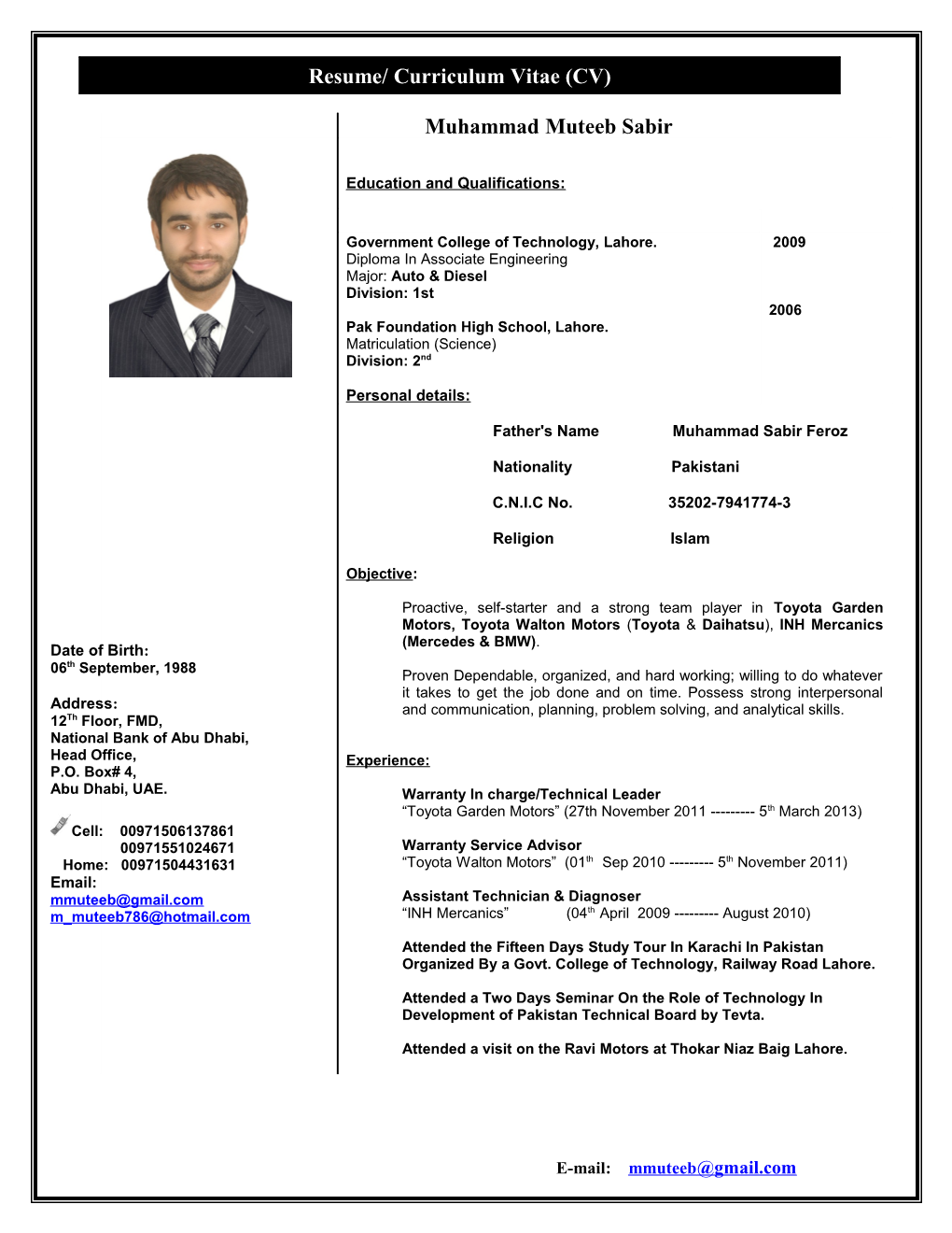 Resume/ Curriculum Vitae (CV)
