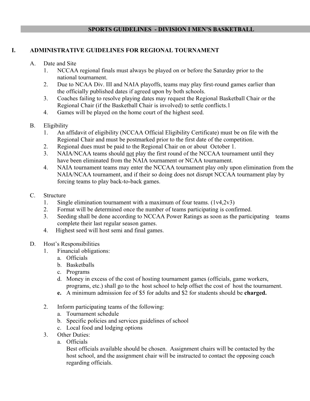 Sports Guidelines - Division I Men S Basketball