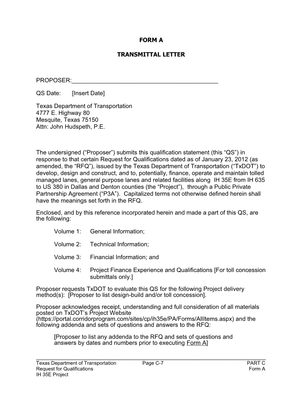 Form a Transmittal Letter