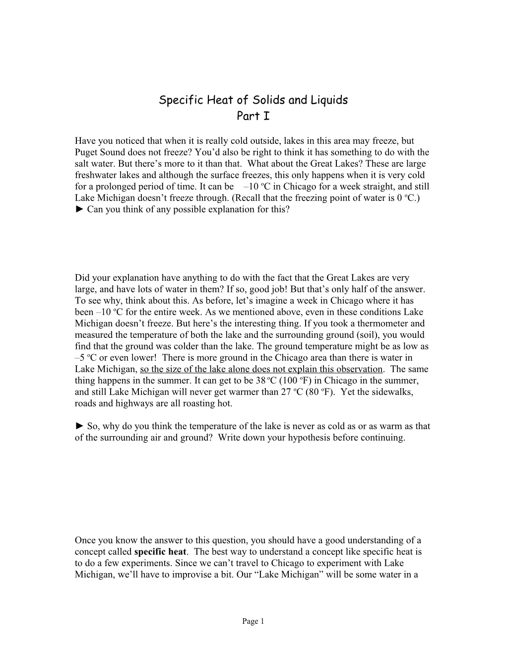 Specific Heat of Solids and Liquids