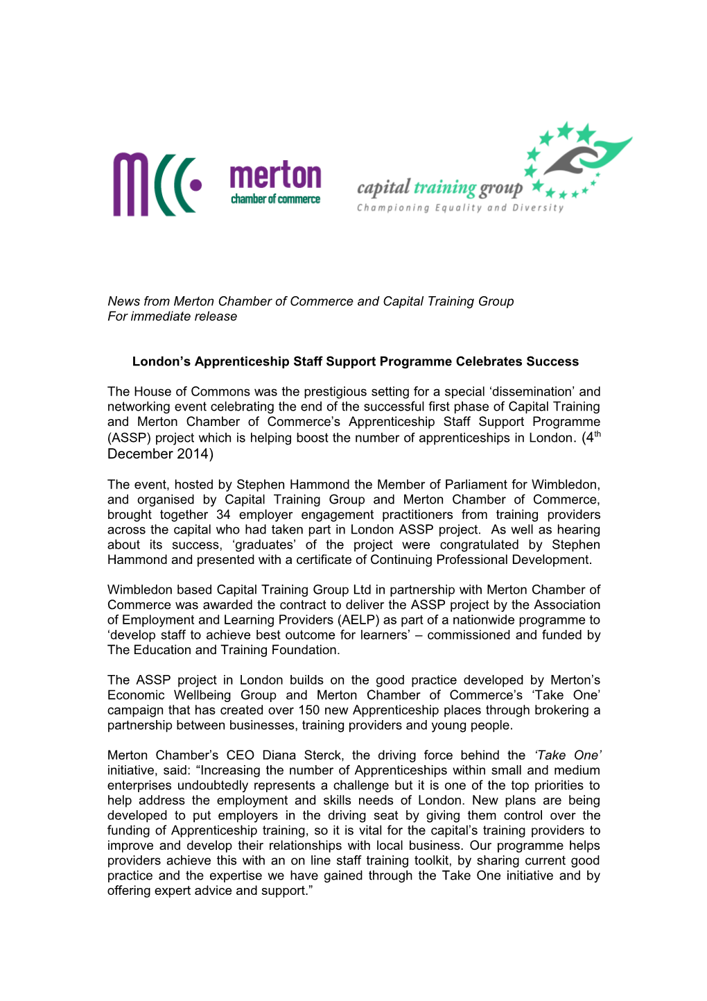 News from Merton Chamber of Commerce and Capital Training Group