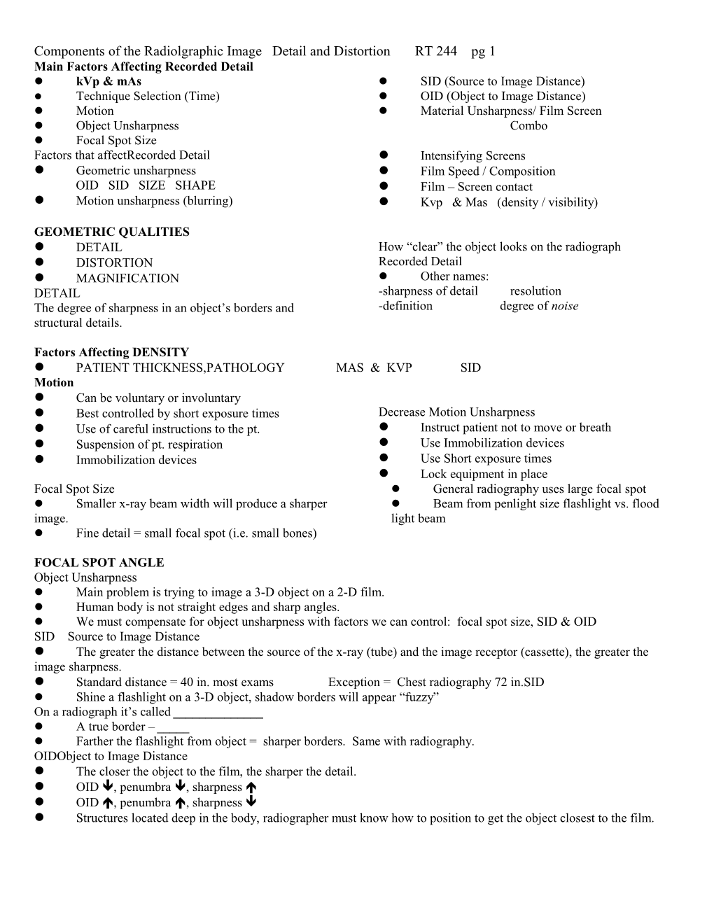 Main Factors Affecting Recorded Detail