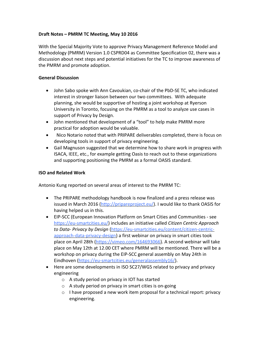 Draft Notes PMRM TC Meeting, May 10 2016