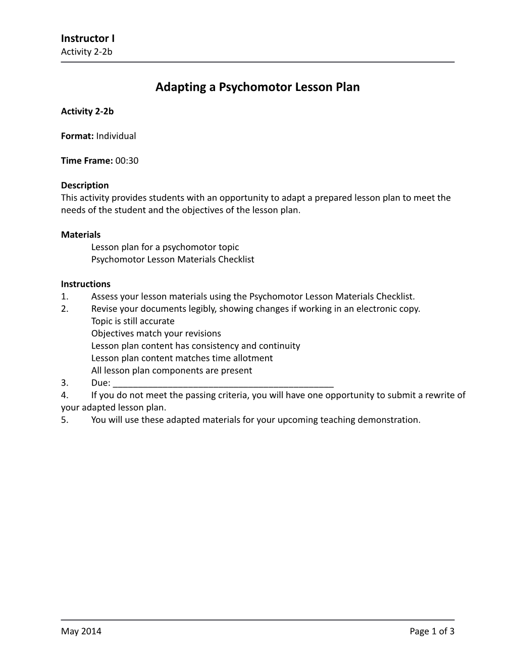 Adapting a Psychomotor Lesson Plan