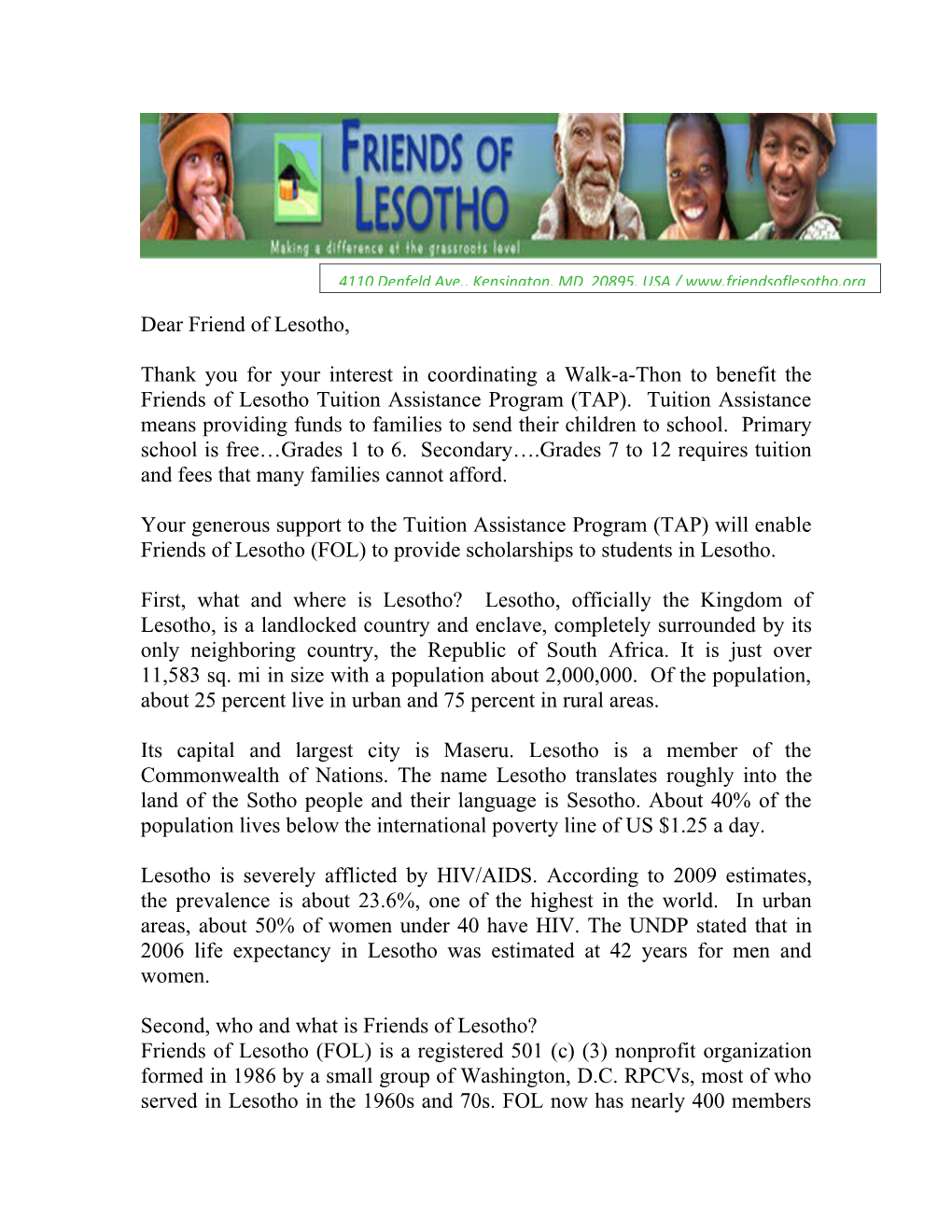 Dear Friend of Lesotho