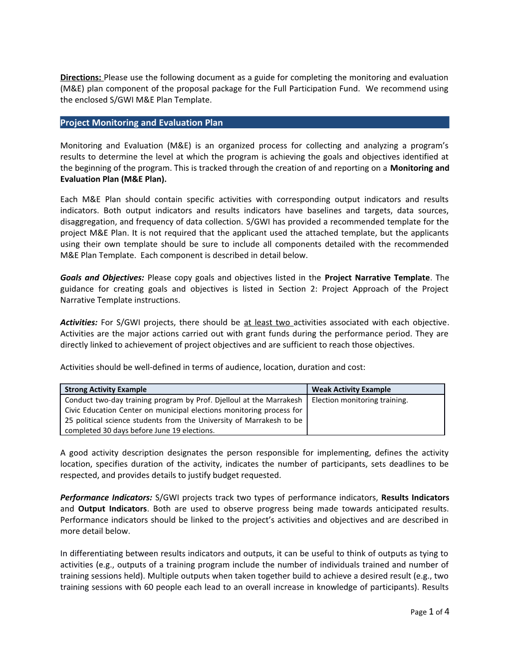 Project Monitoring and Evaluation Plan