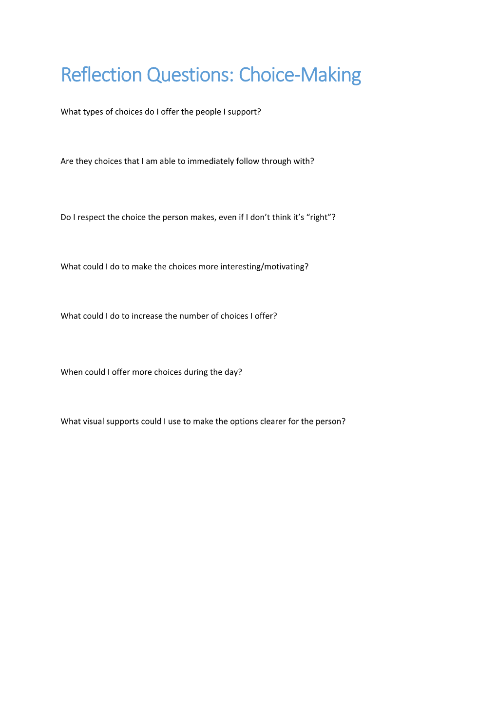 Communication Reflection Questions for Practice Framework