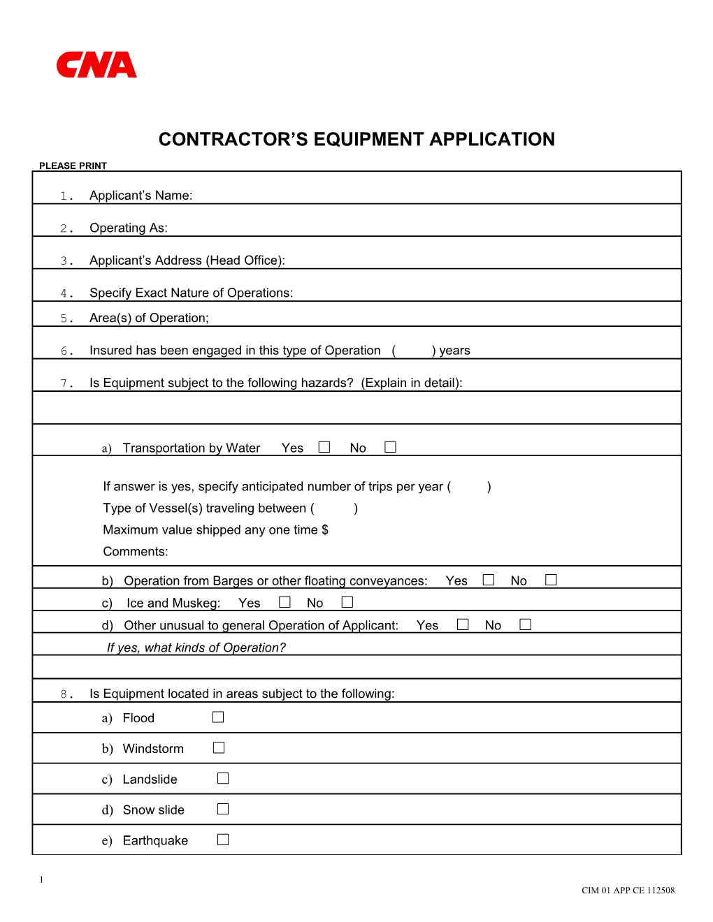 Contractor S Equipment Application