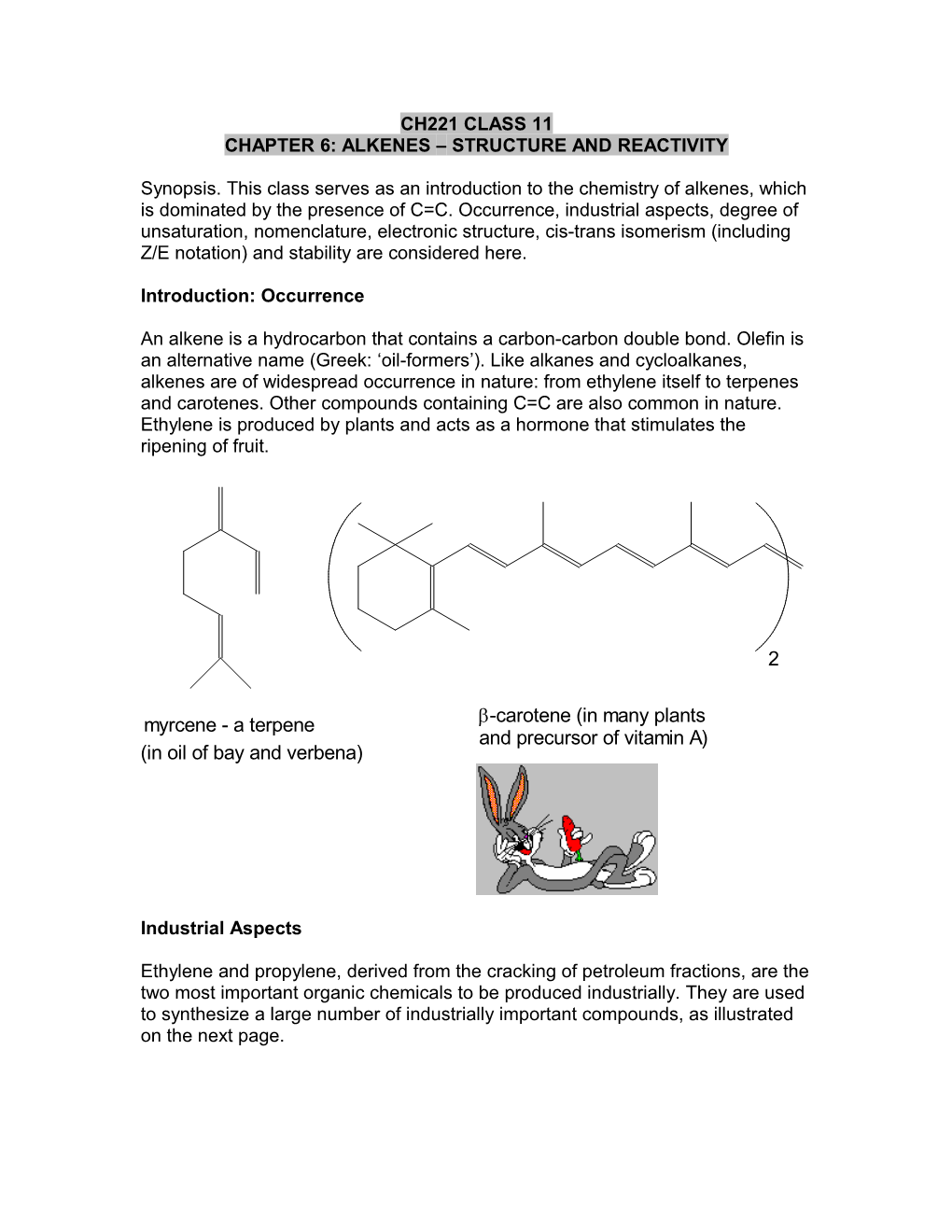 Chapter 6: Alkenes Structure and Reactivity