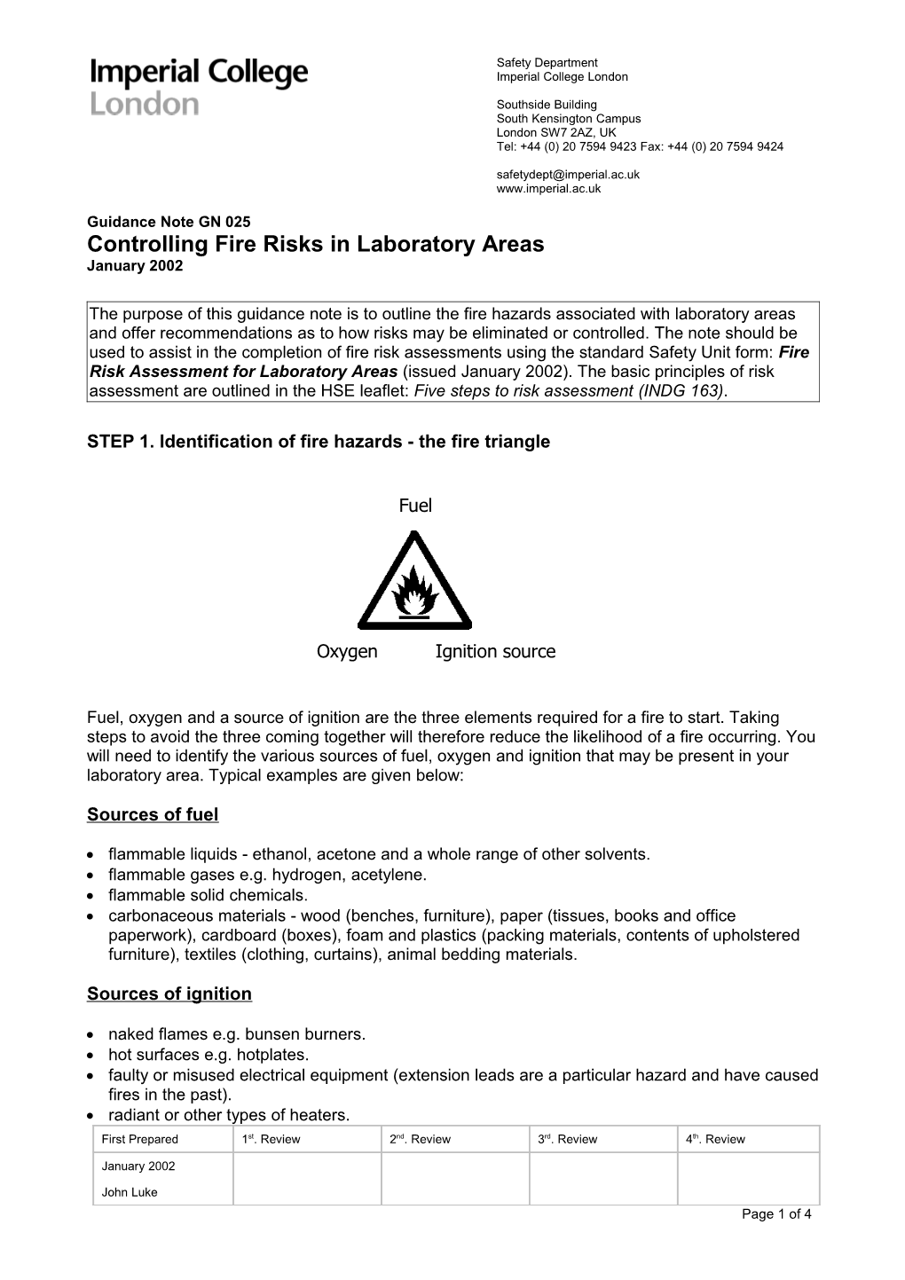 Controlling Fire Risks in Laboratory Areas