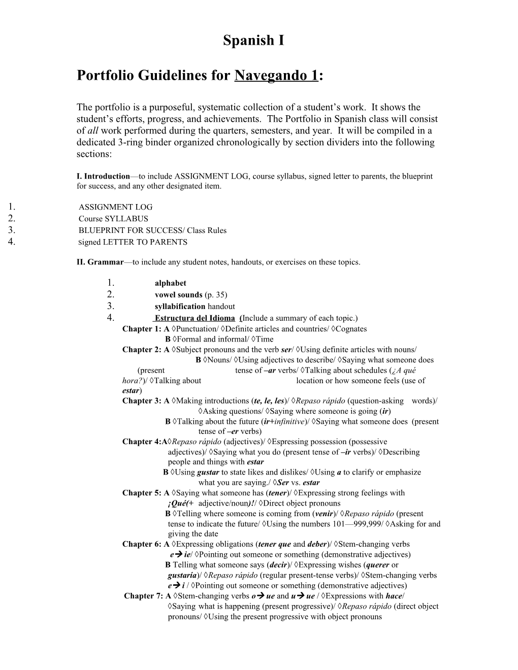 Portfolio Guidelines: Spanish 2004-2005