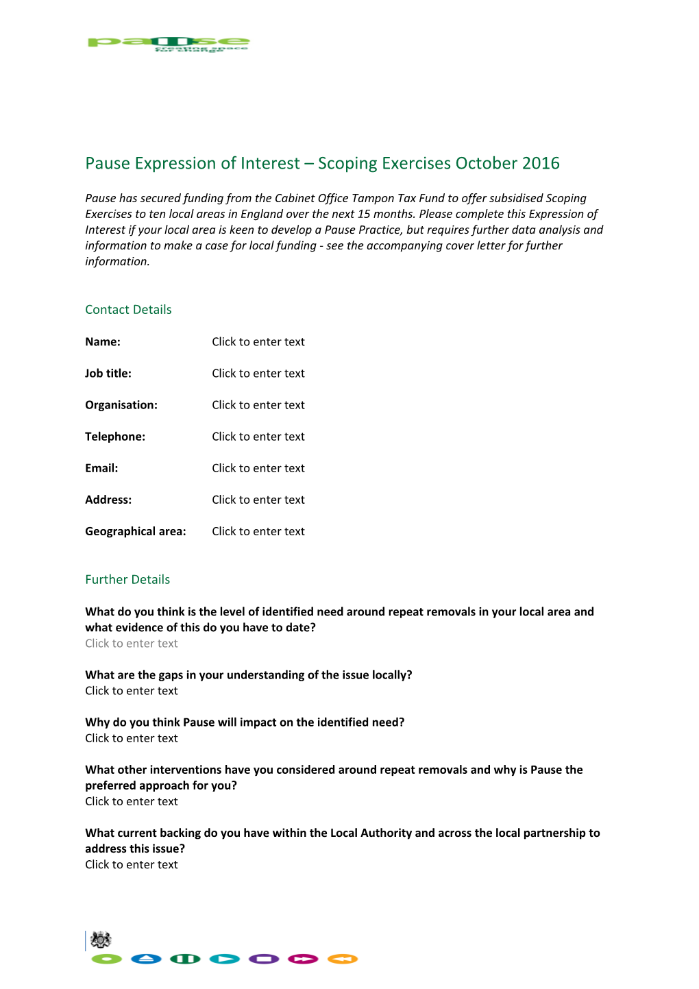 Pause Expression of Interest Scoping Exercises October 2016
